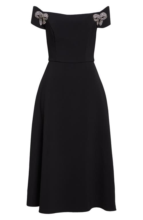 Carolina Herrera Crystal Bow Off The Shoulder Stretch Crepe Midi Dress In Black