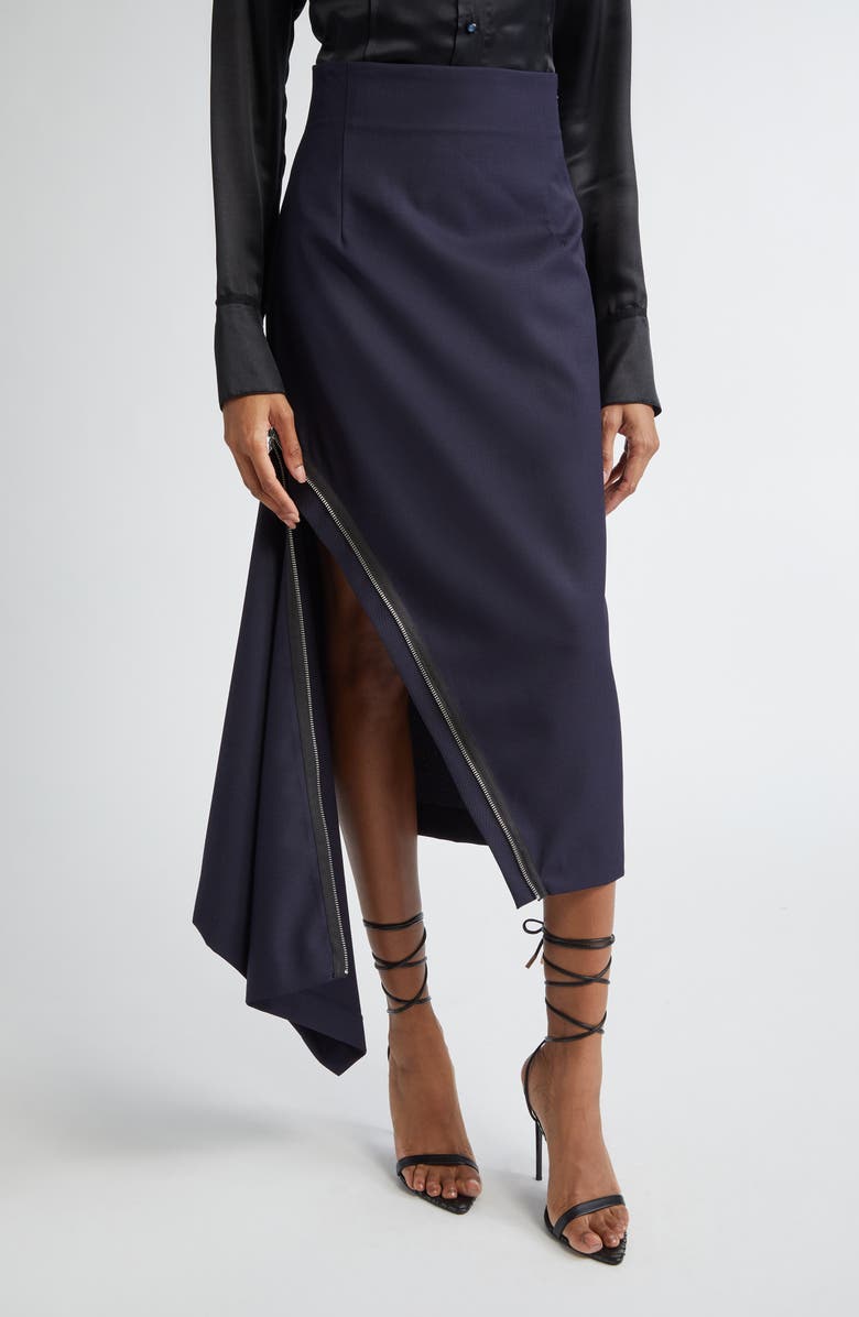 MONSE Double Zipper Midi Skirt, Main, color, Navy