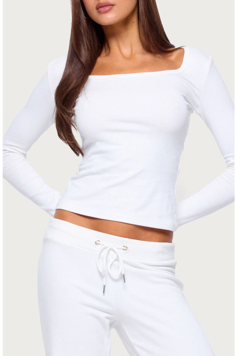 Flossy Ribbed Long Sleeve T-Shirt, Main, color, WHITE