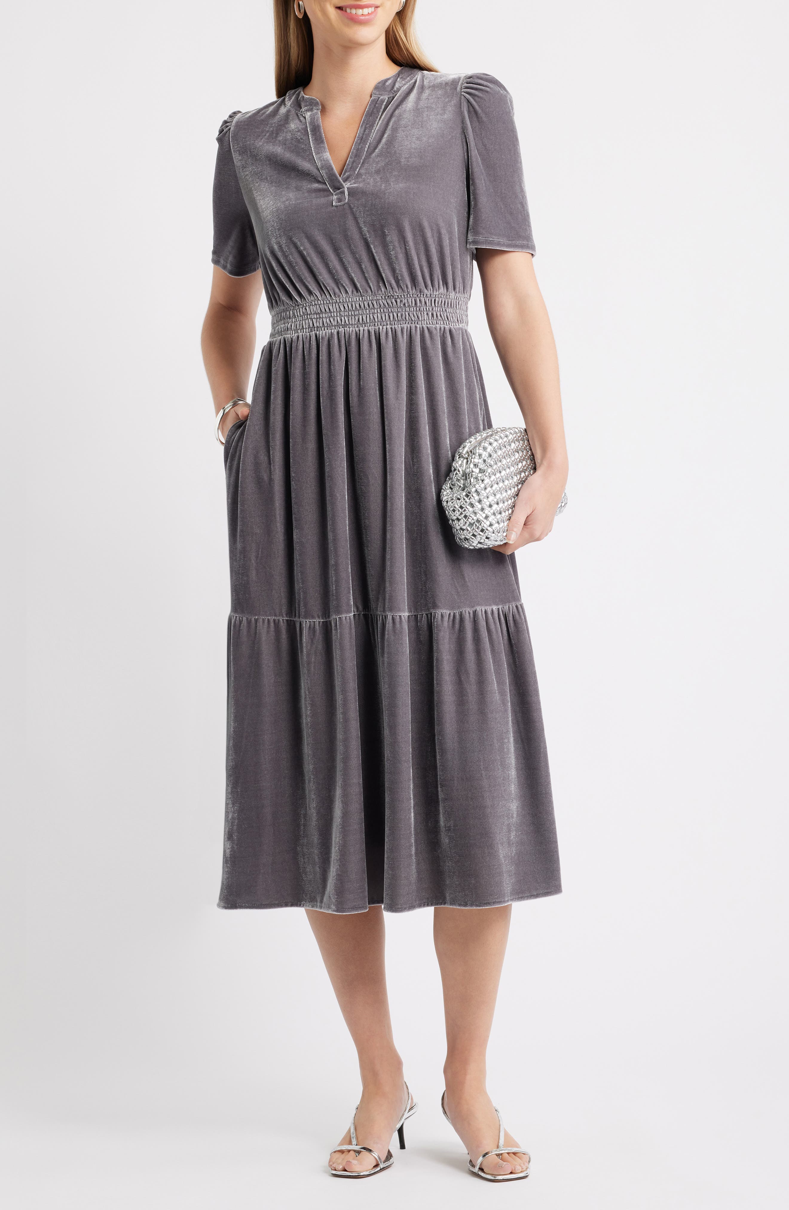 Short Sleeve Velour Midi Dress - image 2