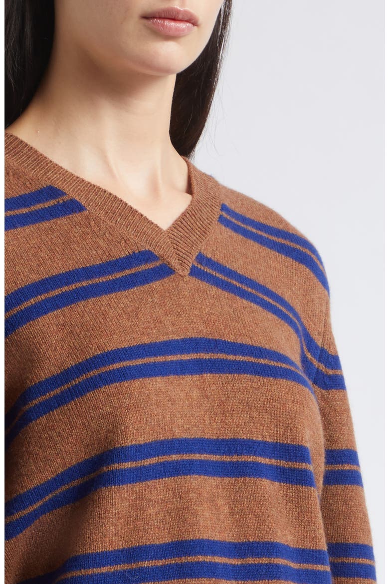 Sligo Shrunken Lambswool V-Neck Sweater, Alternate, color, HAZELNUT WITH BLUE