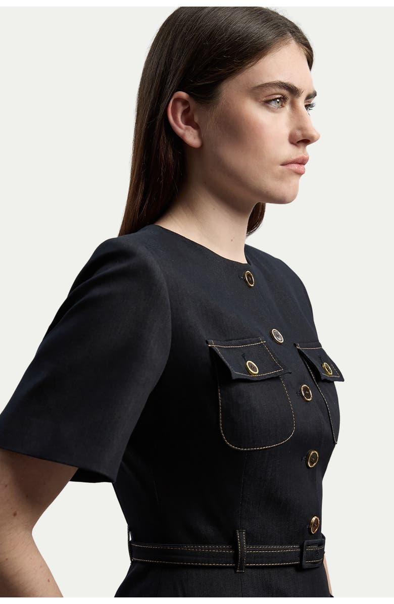 Karen Millen Tailored Denim Belted Midi Dress, Alternate, color, Indigo