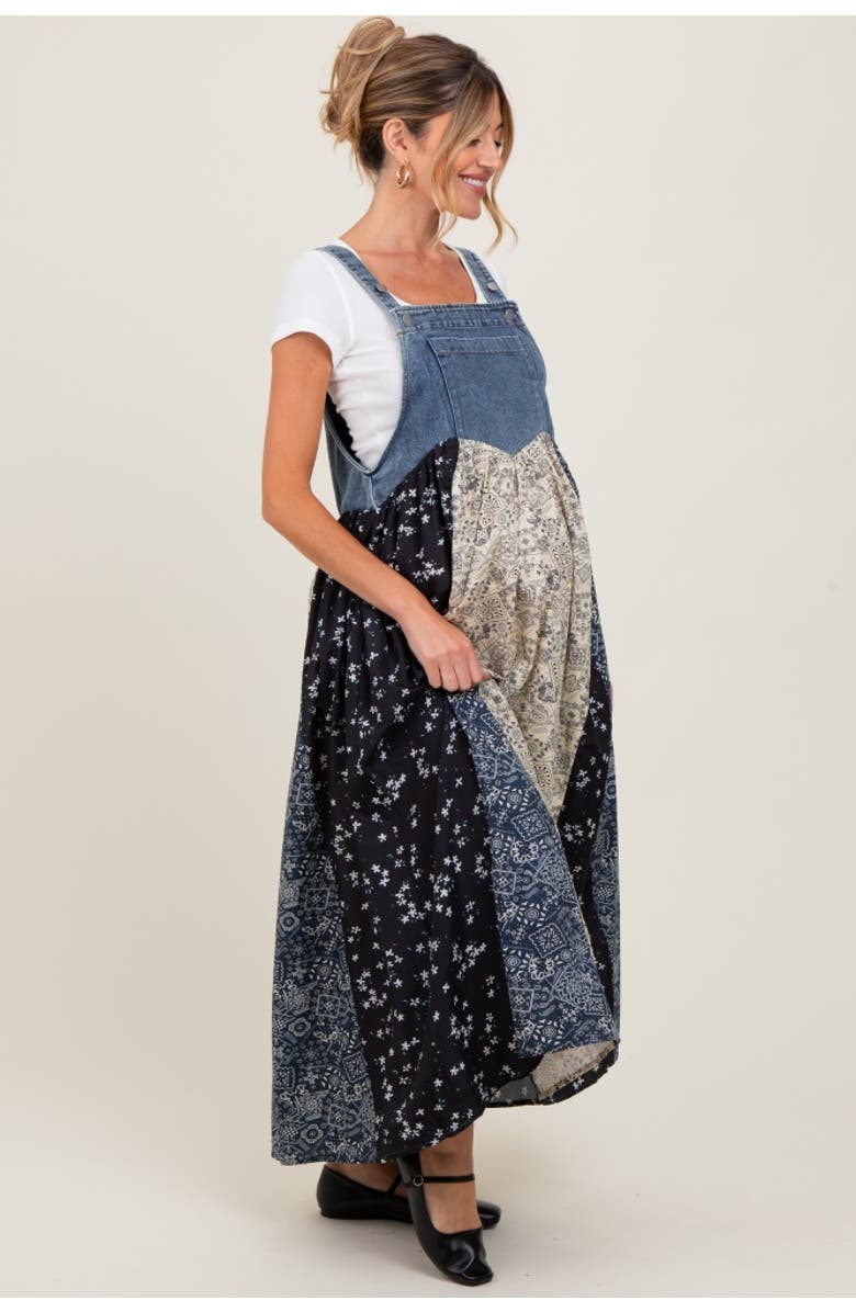 PinkBlush Floral Colorblock Print Denim Contrast Dress, Alternate, color,