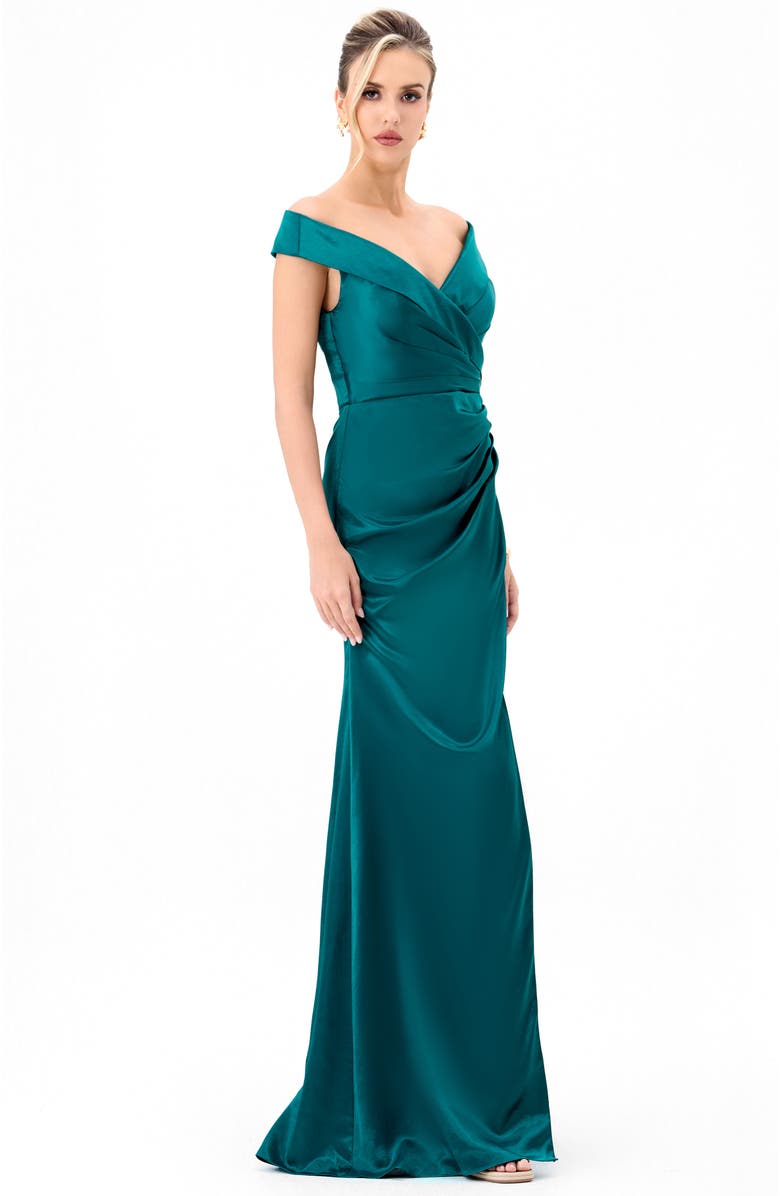 Bariano Aliana Off Shoulder Gown, Alternate, color, Teal