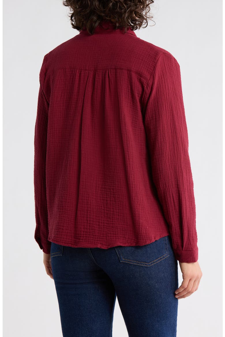 Front Pleat Button-Up Shirt, Alternate, color, CABERNET