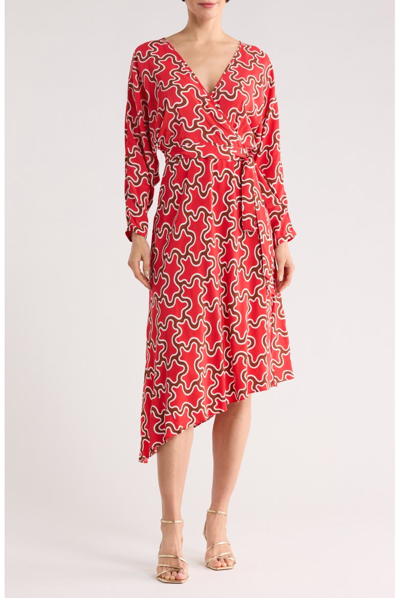 Eliose Asymmetric Wrap Dress, Main, color, CLOUD PATCH RED