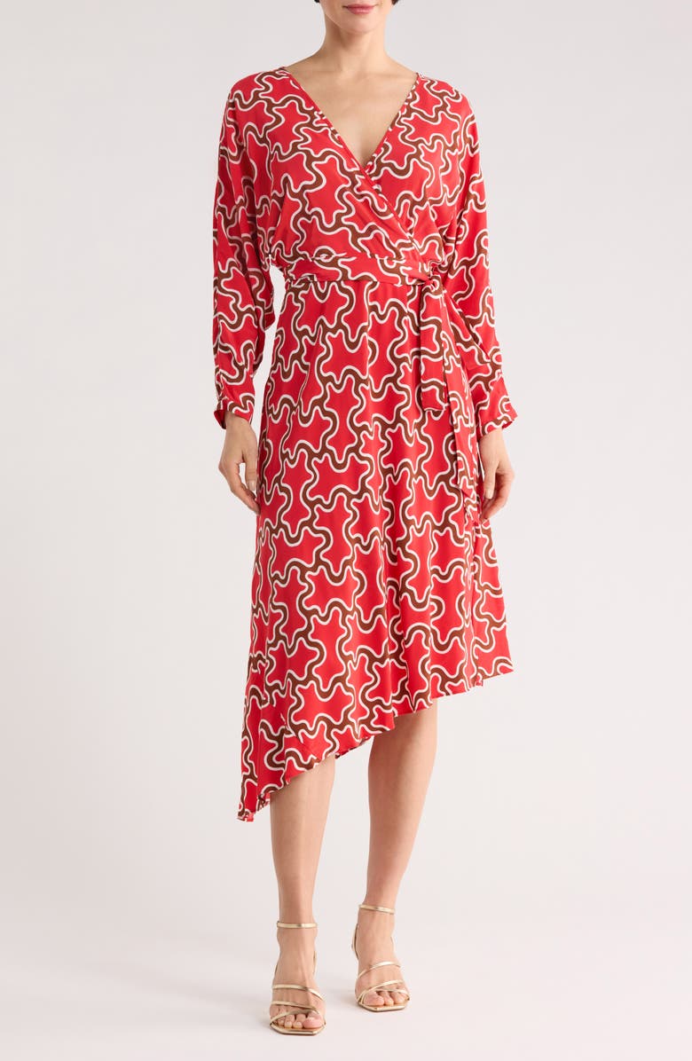 DVF Eliose Asymmetric Wrap Dress, Main, color, Cloud Patch Red