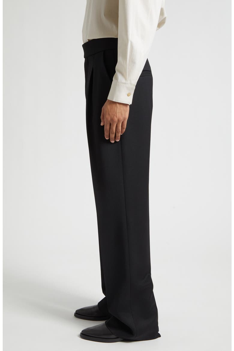70s Pleated Virgin Wool Satin Trousers, Alternate, color, BLACK BLACK