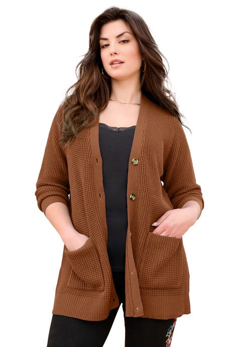 Waffle Button Front Cardigan