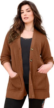 Roaman's Waffle Button Front Cardigan
