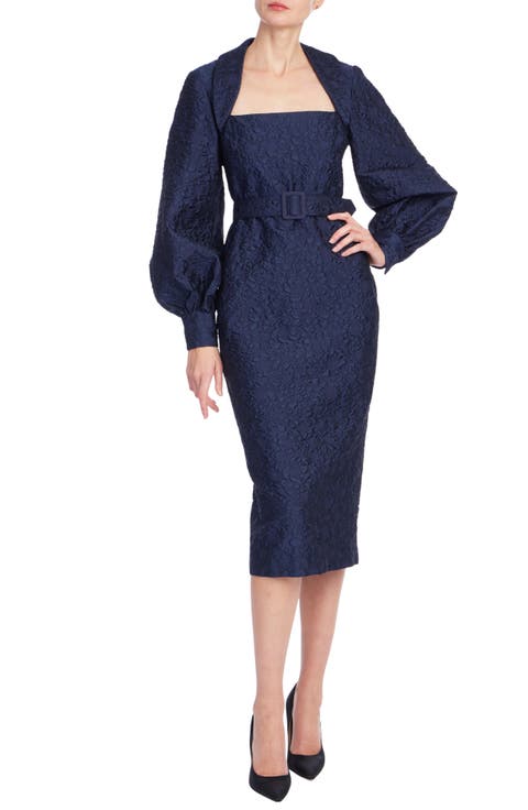 Jacquard Long Balloon Sleeve Cocktail Dress