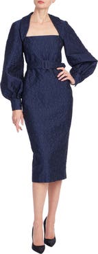 Badgley Mischka Collection Jacquard Long Balloon Sleeve Cocktail Dress
