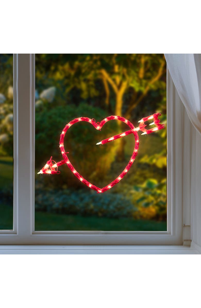 Northlight Lighted Heart and Arrow Valentine's Day Window Silhouette - 17" - Red, Alternate, color,