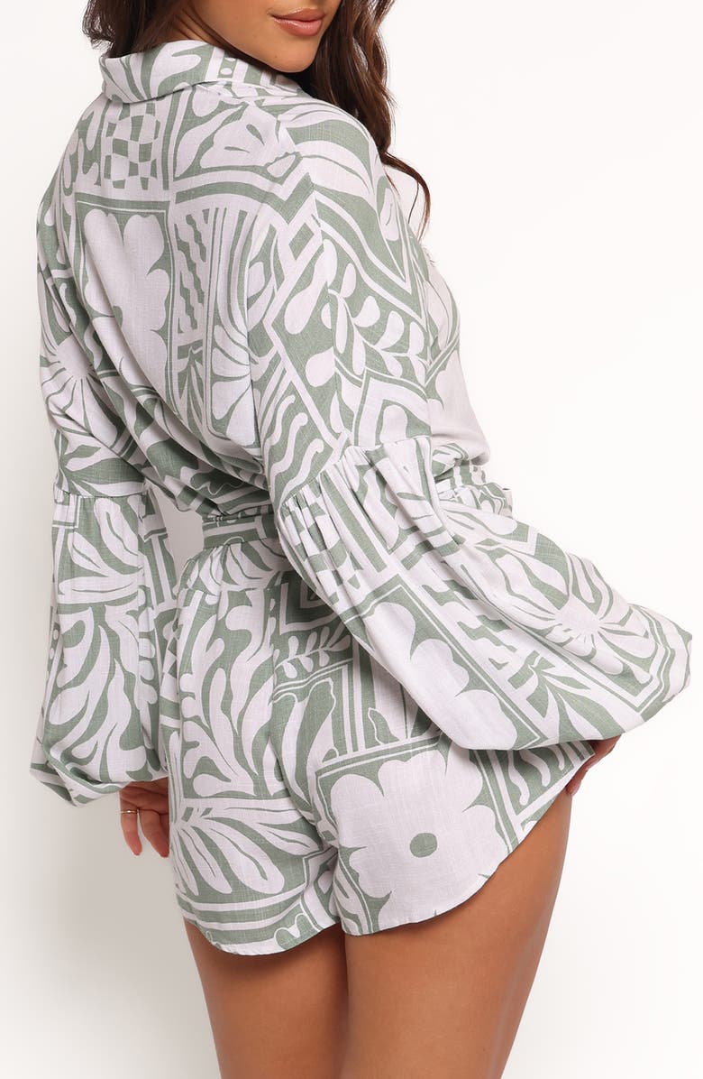 Petal & Pup Tansy Abstract Print Long Sleeve Romper, Alternate, color, Sage Print