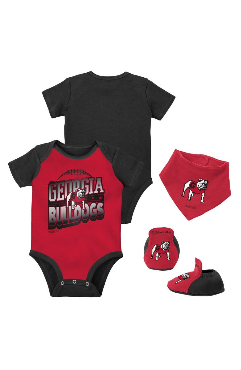 Mitchell & Ness Infant Mitchell & Ness Black/Red Georgia Bulldogs 3-Pack Bodysuit, Bib and Bootie Set, Main, color, Black