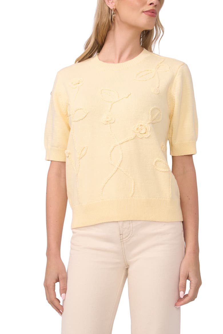 Floral Appliqué Cotton Blend Sweater, Main, color, LIGHT LEMON