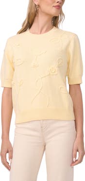 Vince Camuto Floral Appliqué Cotton Blend Sweater