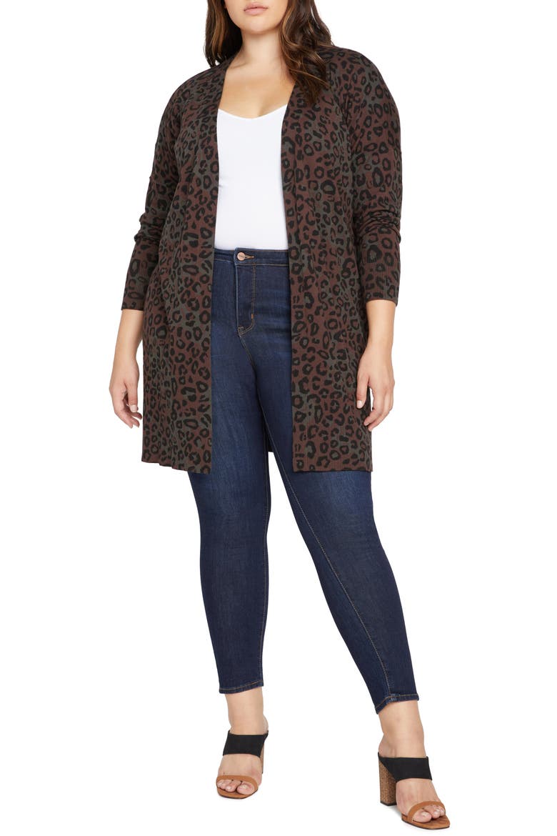 Lenox Open Front Cardigan, Alternate, color, DARK LEO CAMO