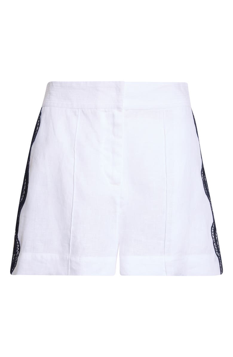 Reiss Felicity High Waist Lace Trim Linen Shorts, Main, color, Ivory/ Navy