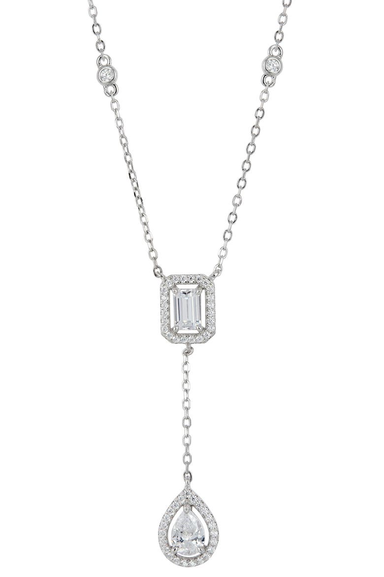 Mixed Cut Cubic Zirconia Y-Necklace, Main, color, WHITE