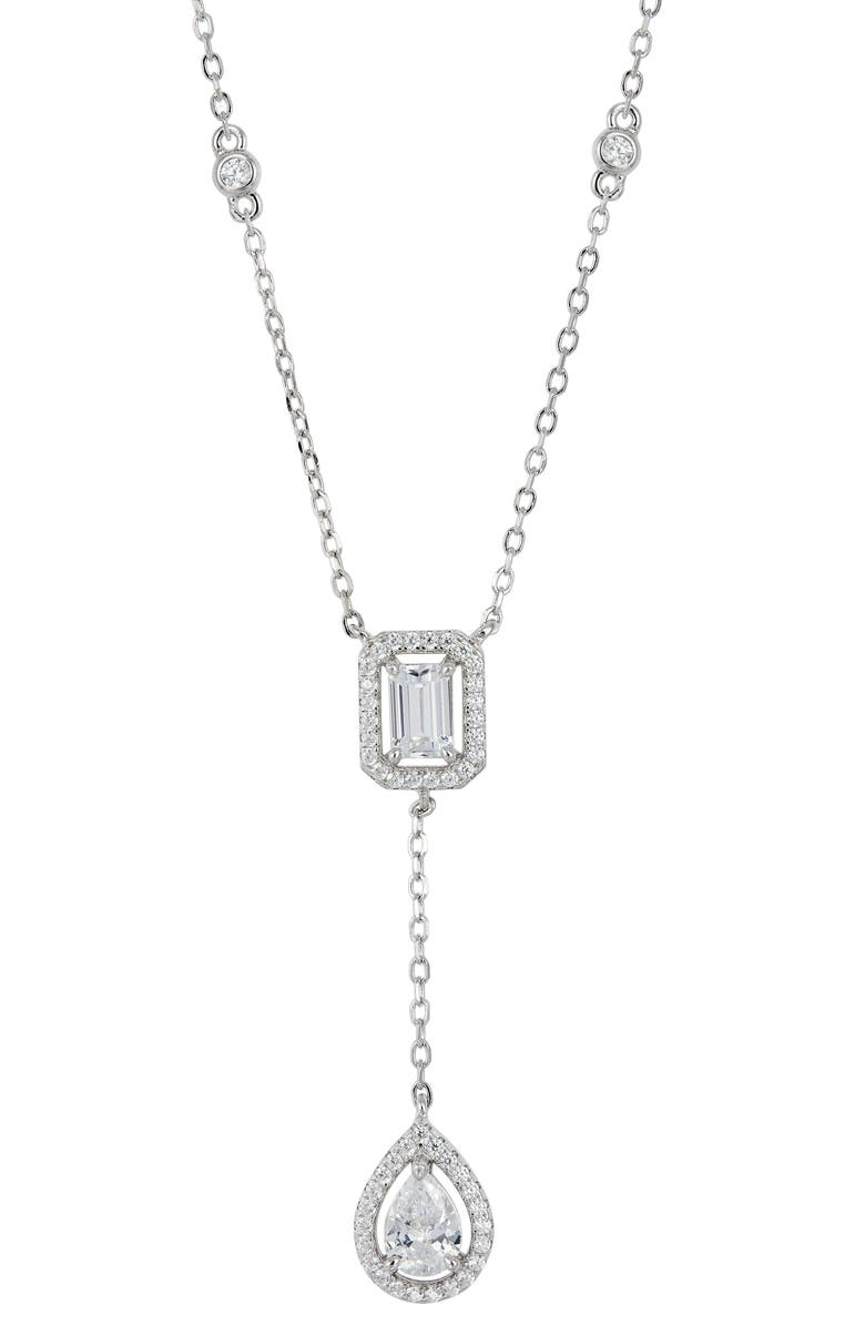 SAVVY CIE JEWELS Mixed Cut Cubic Zirconia Y-Necklace, Main, color, White