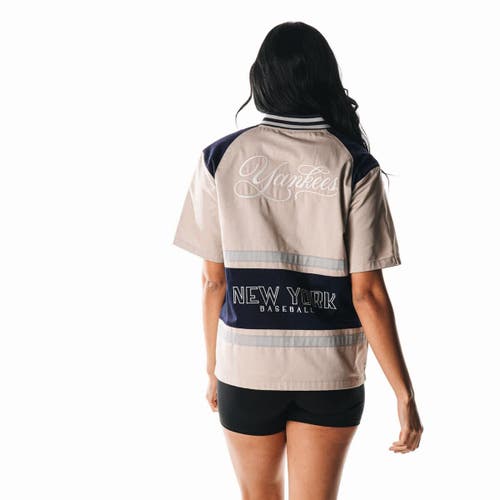 The Wild Collective Cream New York Yankees Racing Raglan Full-zip T-shirt