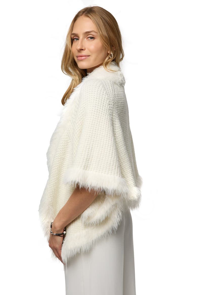 Faux Fur Trim Kimono, Alternate, color, WHITE