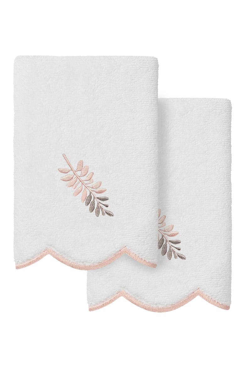 Fern Toss Scalloped 2-Piece Fingertip Towel Set, Main, color, WHITE/ PINK