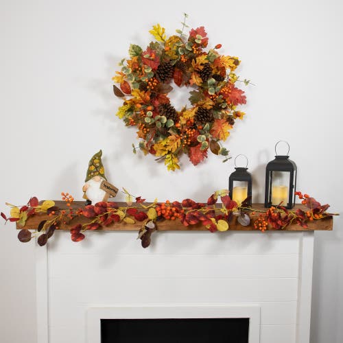 Northlight 5' X 8" Berries And Leaves Artificial Fall Harvest Garland, Unlit In Red