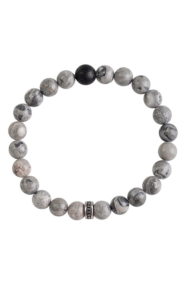 GEOFFREY BEENE Men's Semiprecious Stone Beaded Stretch Bracelet, Alternate, color, Grey