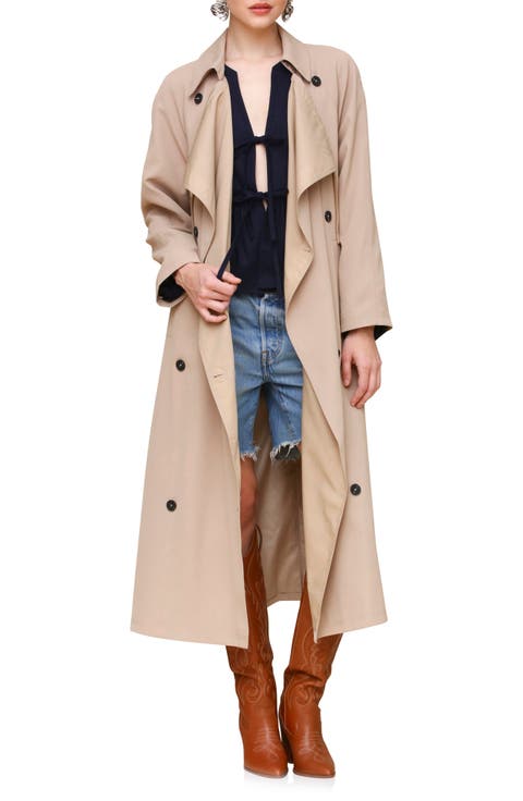 Waterfall Drape Front Double Breasted Trench Coat