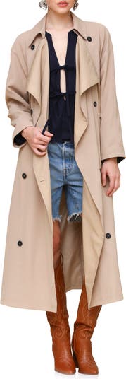 Waterfall Drape Front Double Breasted Trench Coat