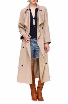 Waterfall Drape Front Double Breasted Trench Coat