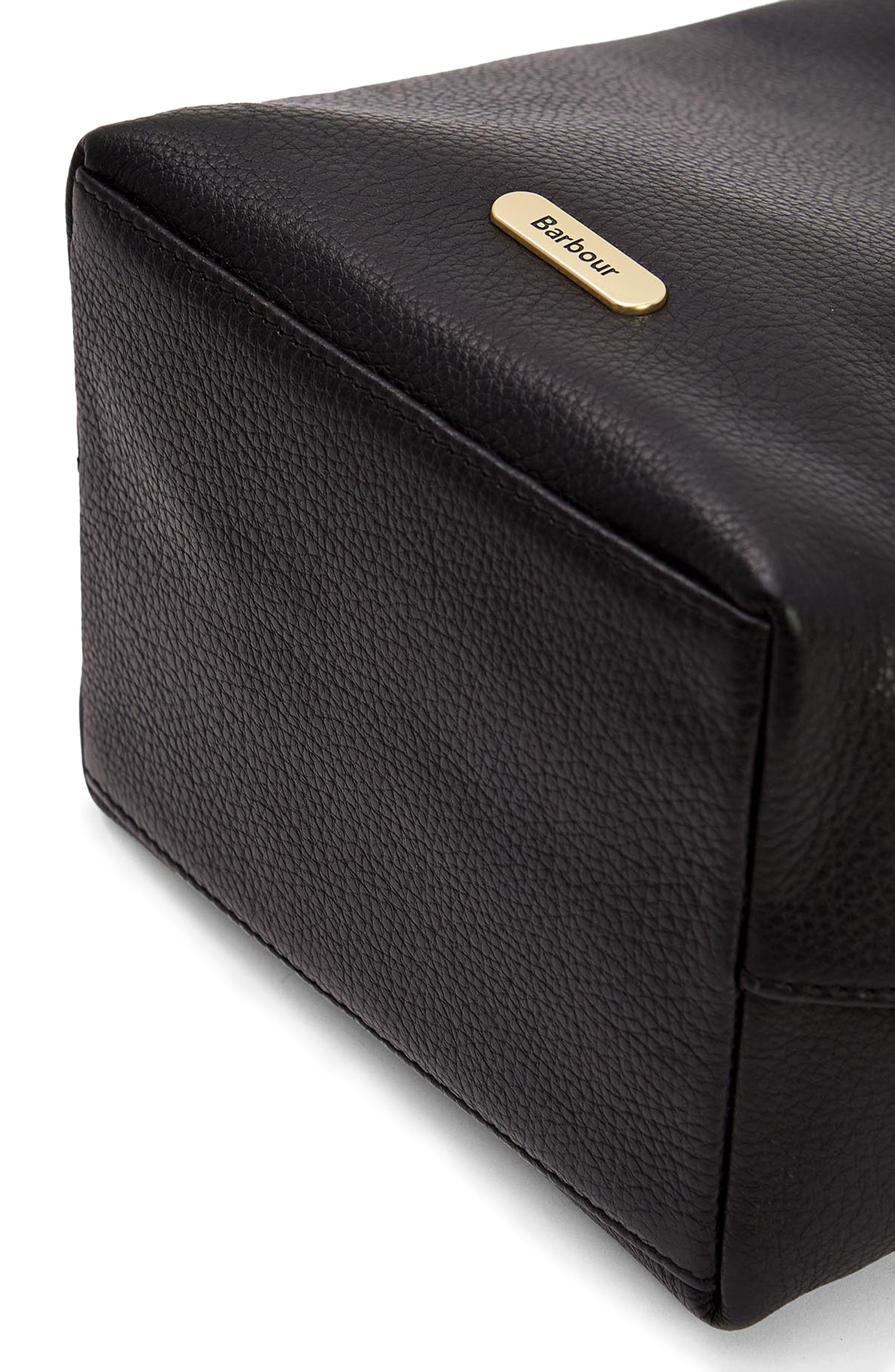 Barbour Cedar Leather Bucket Tote, Alternate, color, Black