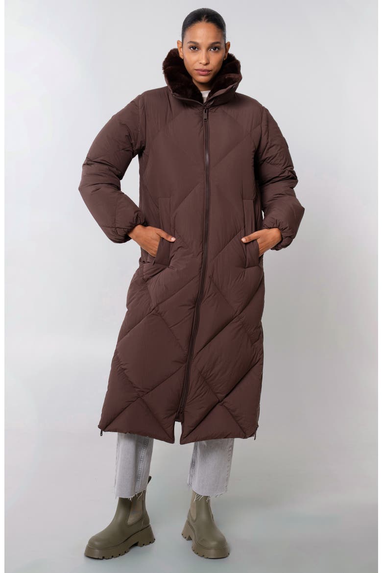 Dida Faux Fur Trim Water Repellent Down Puffer Coat, Alternate, color, DARK COFFEE