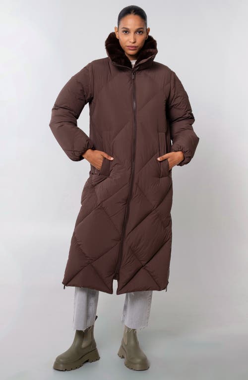 The Recycled Planet Company Dida Faux Fur Trim Water Repellent Down Puffer Coat In Brown