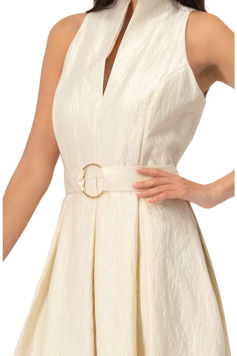 Textured Midi Dress with Belted Waist, Alternate, color, Natural