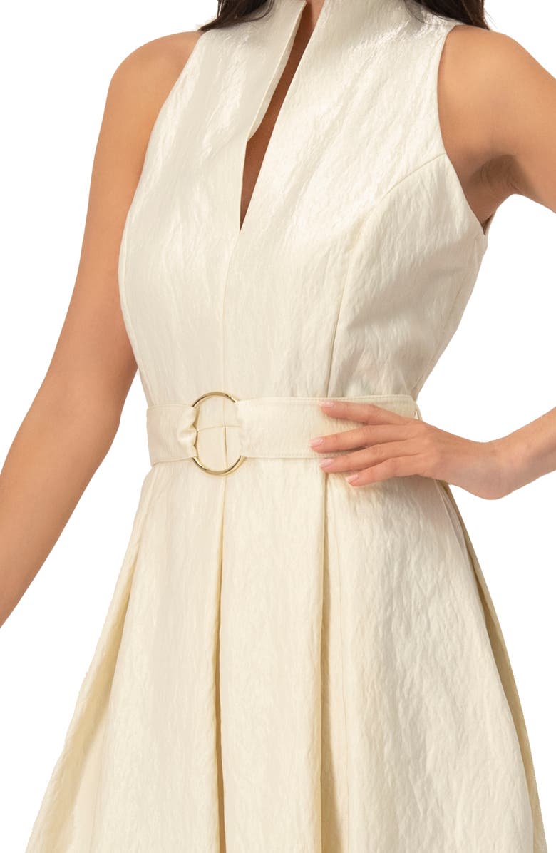 IVONNE Textured Midi Dress with Belted Waist, Alternate, color, Natural