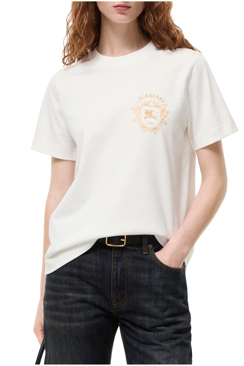 Knight Crest Cotton T-shirt, Main, color, Chalk white