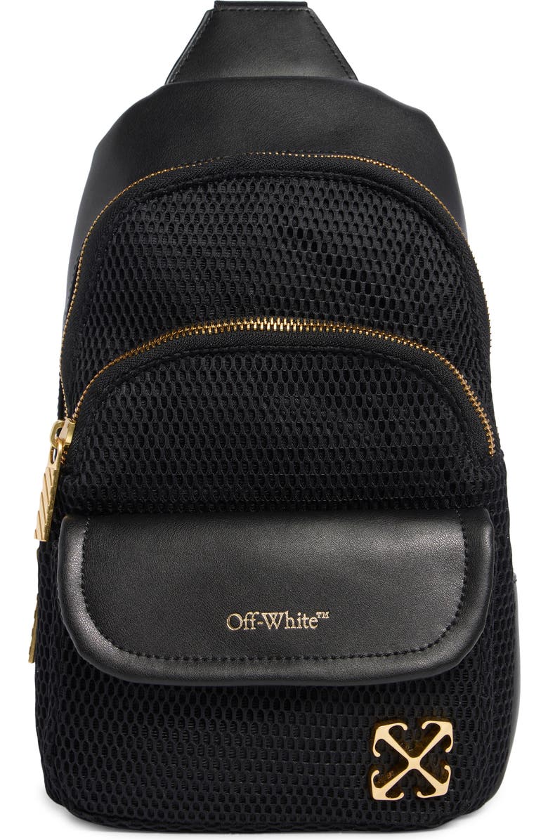 Off-White Mixed Media Sling Bag, Main, color, Black