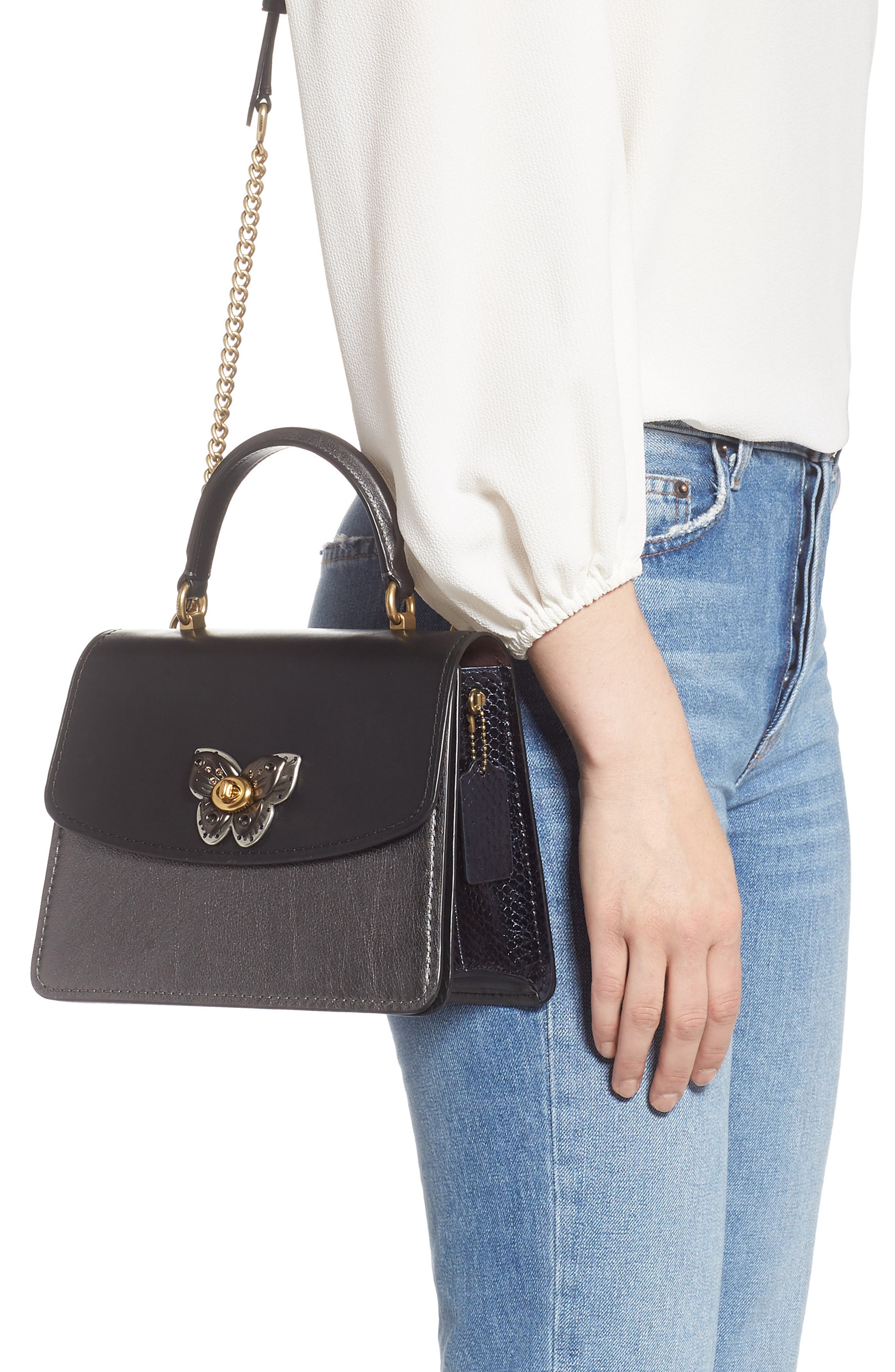 COACH Parker Leather & Genuine Snakeskin Shoulder Bag, Alternate, color, 