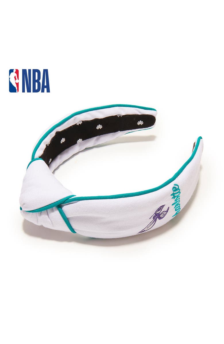 Lele Sadoughi NBA Charlotte Hornets Embroidered Headband, Main, color, Off White 100