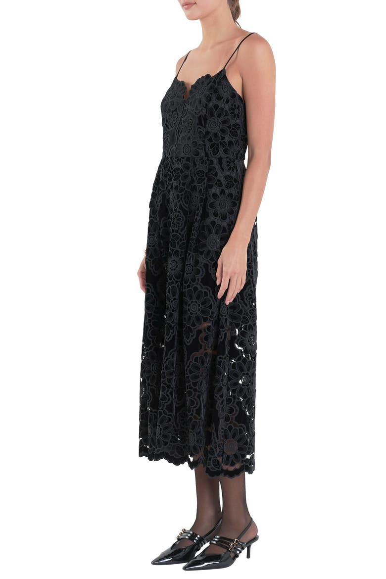 Velvet Lace Midi Dress, Alternate, color, BLACK