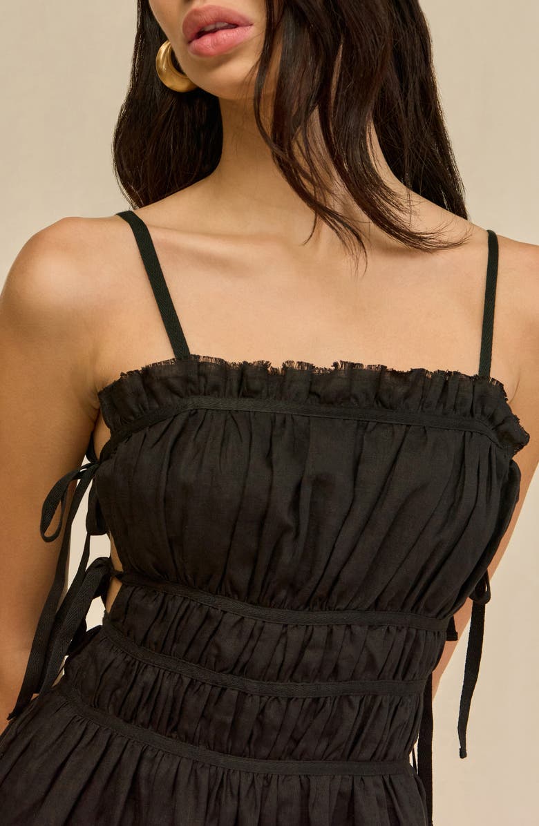 Cult Gaia Lola Ruched Stretch Linen Blend Sundress, Alternate, color, Black