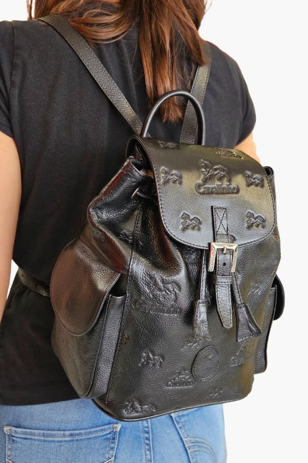 Cavalo Lusitano 545 Embossed Leather Backpack, Alternate, color, Black