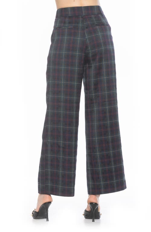 Alexia Admor Plaid Wide Leg Pants In Green Plaid