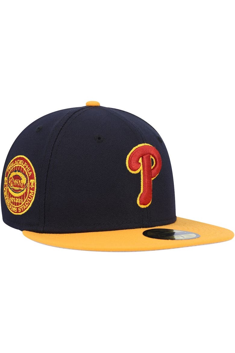 Men's New Era Navy/Gold Philadelphia Phillies Primary Logo 59FIFTY Fitted Hat, Main, color, Navy