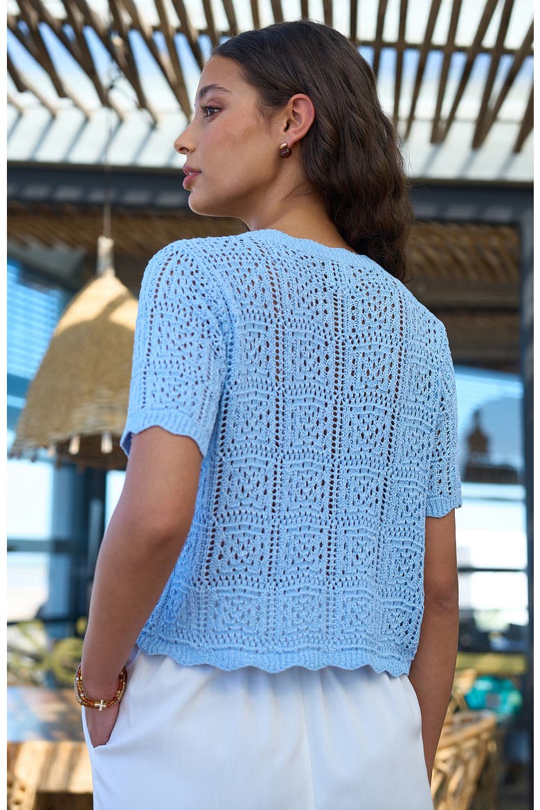 Crochet Short Sleeve Cardigan, Alternate, color, Blue