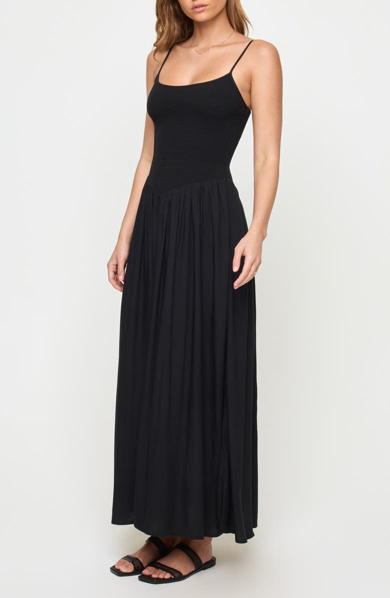 LSPACE Misha Smocked Bodice Cover-Up Cotton Maxi Dress, Alternate, color, Black