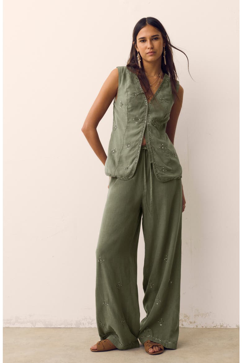 Wide Leg Embellished Pants, Alternate, color, HUNTER GREEN